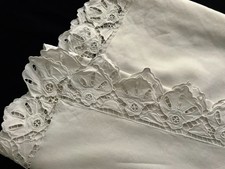 100" Antique Vintage Banquet Side Board Tablecloth Madeira Three Sides Trim 33"