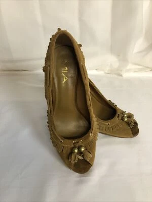 Mia Womens Hannah Classic Peep Toe Pumps Brown Suede Slip On Tassel Shoes 8.5M - Imagem 1 de 4