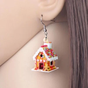 Pendientes festivos para casa de galletas de caramelo de Navidad pan de jengibre planos, ligeros, NUEVOS - Imagen 1 de 8