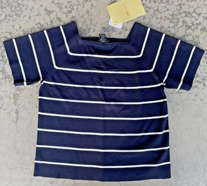 Women's Sweater Size L Black White Striped top Dialogue NWT New short sleeves - Picture 1 of 6