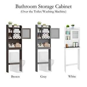 Over the Toilet Storage Cabinet Bathroom Organizer With Shelf Brown/White/Gray - Picture 1 of 31