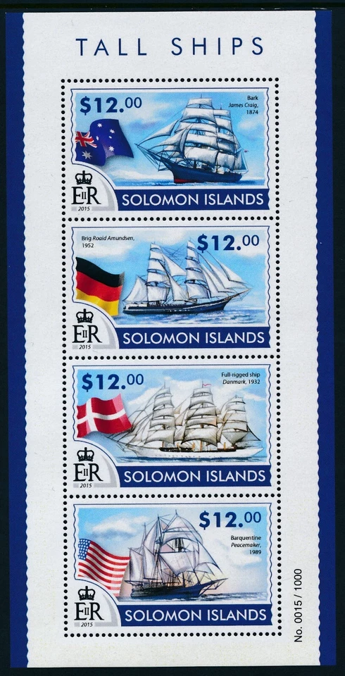 Mini hoja 2015 Islas Salomón barcos altos (4 sellos) fina como nueva MNH Foto 1 de 1