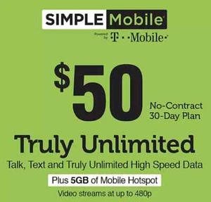 SIMPLE MOBILE Prepaid $50 Refill Top-Up Prepaid Card ,PIN / RECHARGE - Picture 1 of 1