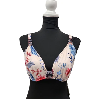Top de bikini Seafolly Water Garden copa F halter espalda cruzada rosa pétalo para mujer talla 6 Foto 1 de 4