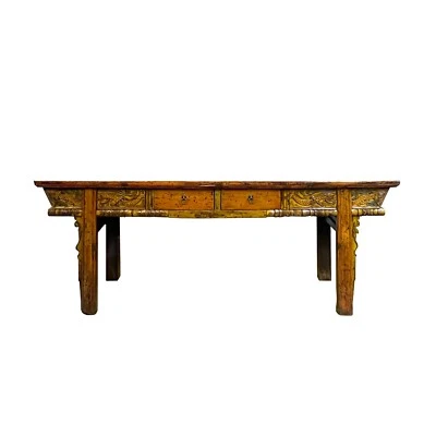 Chinese Vintage Distressed Orange Drawers Long Console Foyer Altar Table cs7570 - Image 1 of 4