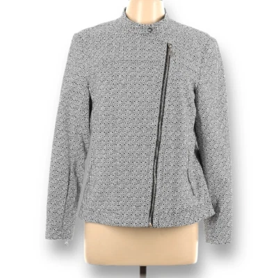 Chaqueta de Moto Ligera Anne Klein Negra Blanca Abstracta Estampado Geométrico Talla L Foto 1 de 4