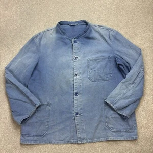 VTG French Jacket Adult X Large Blue Herringbone Workwear Faded Chore Canvas Men - Picture 1 of 8