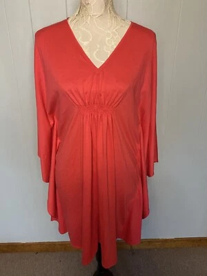 Túnica NATORI Rosa Encubrimiento Cuello en V Manga Dolman Caftán Resort Ropa Talla Pequeña Foto 1 de 4