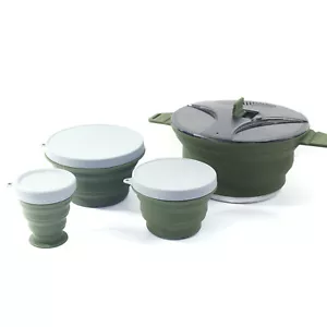 4PCS Camping Cookware Set Collapsible Cooking Pot and 3*Tableware E8L4 - Picture 1 of 11
