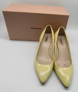 Miu Miu Yellow Patent Leather Pointed Toe Heels sz 37.5 - Picture 1 of 8
