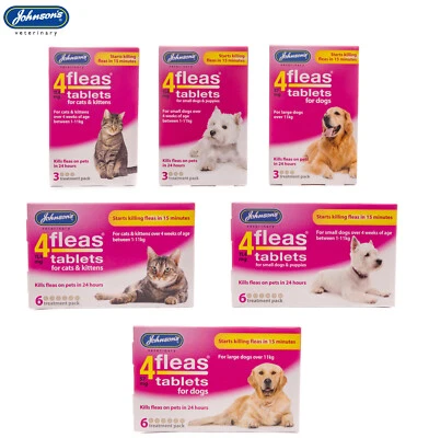 JOHNSONS VETERINARY 4FLEAS TREATMENT FLEA KILLER TABLETS DOG PUPPY CAT KITTEN