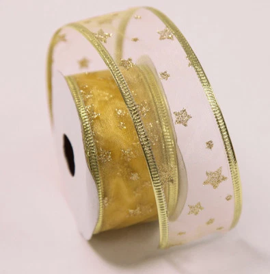 Christmas Gift Wrapping Wired Ribbon Xmas Themed 38mm x 3yds Wrapping Gifts  - Image 1 of 2