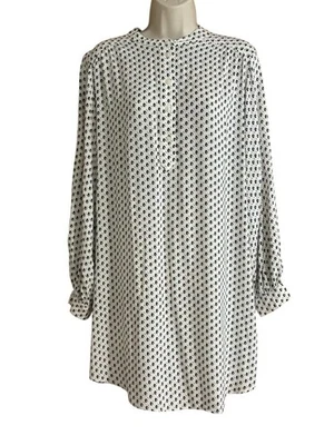 Vestido recto para mujer H&M blanco geométrico manga larga botones talla 10 Foto 1 de 4