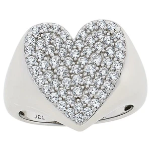 Anillo de sello de corazón pavé de plata de ley absoluta de 1,39 quilates, talla 7 - Imagen 1 de 1