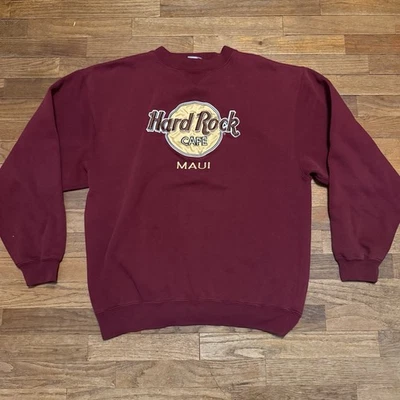 Vintage 90s Hard Rock Maui Maroon Crimson Crewneck Sweater L/XL Mens Pullover - Image 1 of 4