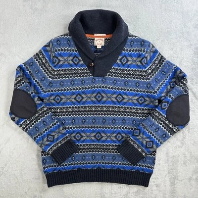 Suéter de lana de cordero Brooks Brothers Fair Isle de colección para hombre M cuello chal azul medio Foto 1 de 4