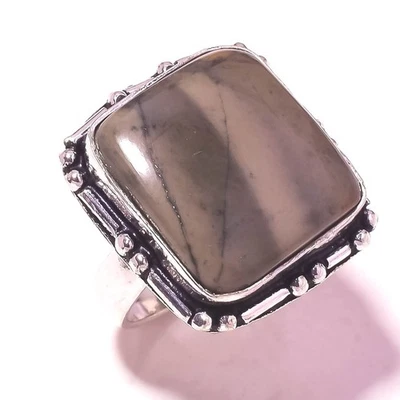 Anillo de joyería étnica de moda hecho a mano con piedras preciosas de jaspe de madera de cacahuete 6,25" P385 Foto 1 de 2