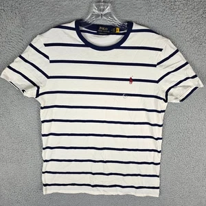 Polo Ralph Lauren Tee Shirt Mens M Navy White Striped Custom Slim Fit - Picture 1 of 9