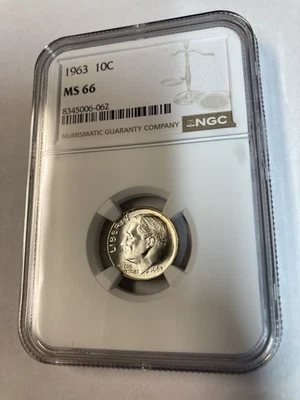 Beautiful 1963 NGC MS66 Silver Roosevelt Dime - Image 1 of 2