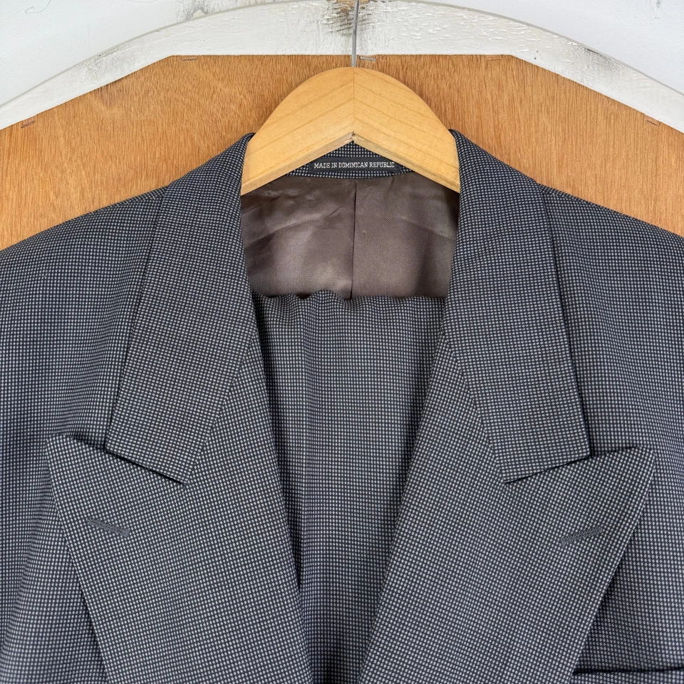 Traje De Colección Yves Saint Laurent Para Hombres 44L Gris Ojo de Pájaro Doble Pecho Lana Lona Foto 1 de 4