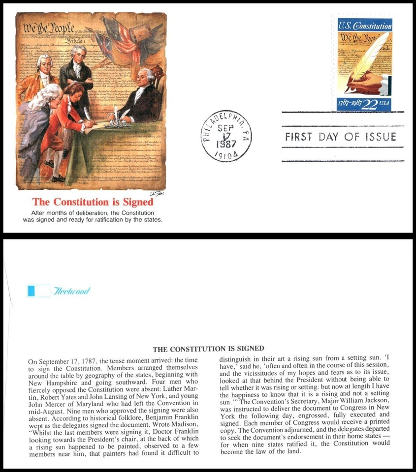 1987 Constitution Signed Sc 2360 FDC Fleetwood founding fathers Philadelphia law - Image 1 of 1