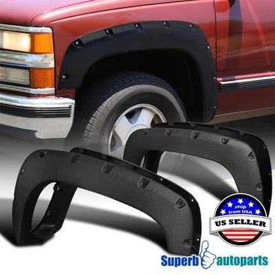 Fits 88-98 Chevy GMC C/K 1500 Pickup 4PC Tough Finish Pocket Rivet Fender Flares Foto 1 de 4