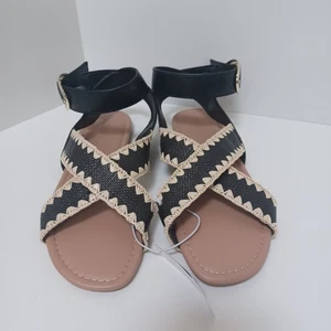 Kunstleder-Sandalen mit Kreuzriemen schwarz Schnalle neu mit Etikett Damengröße 7 - Bild 1 von 8