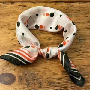 VTG Acetate Scarf Neckerchief 60s Geometric Dark Green Coral Pink 18.5” Square - Picture 1 of 12