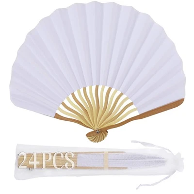 Ventiladores de papel blanco a granel - Ventiladores plegables de mano en forma de carcasa, favor personalizado... Foto 1 de 4