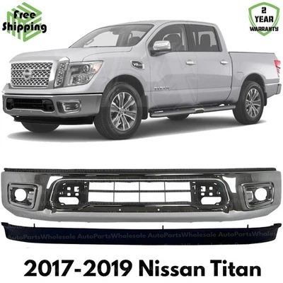 Front Bumper Chrome Steel & Valance Textured Kit For 2017-2019 Nissan Titan - Image 1 of 4