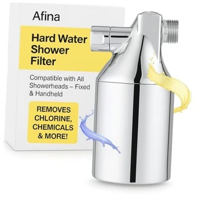  Filtro de ducha | Funciona con cabezal de ducha portátil y fijo | Agua dura cromada Foto 1 de 4