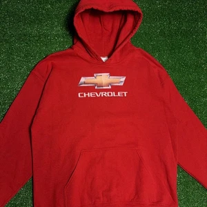 Vintage Chevrolet Hoodie red CHEVY cars mens LARGE - Picture 1 of 8