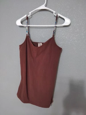 Y2K Faded Glory Cami Bead Spaghetti Straps Women's Medium Brown Rare - Image 1 of 4