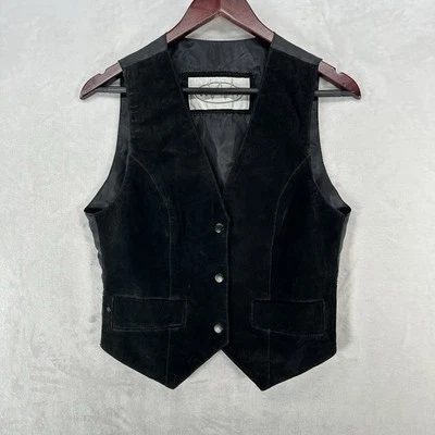 Vintage Winlit Vest Womens S Black Suede Leather Snap Up Top Biker Western 90s - Image 1 of 4