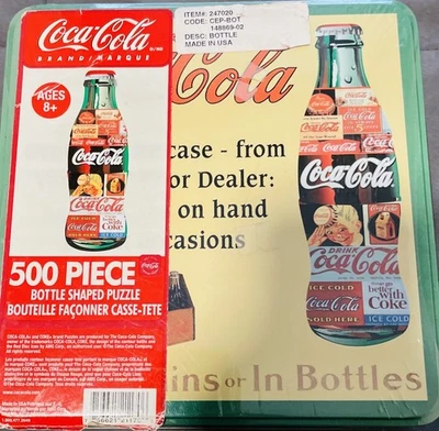 Vintage Coca-Cola Contour Tin 500 Piece Jigsaw Puzzle Sealed Advertising Gift - Image 1 of 4