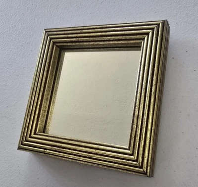 Espejo de pared vintage pequeño con marco dorado 5,5"x 5,5" pared galería madera Foto 1 de 4