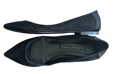 Theysken’s Theory-Black Suede Flat Pointed Toe Dress Shoes-37.5-Italy Foto 1 de 4