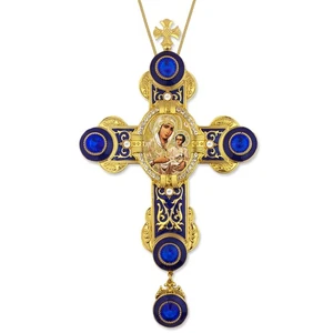 9" Virgin of Jerusalem in Gold - Blue Byzantine Styled Wall Hanging Icon Cross - Picture 1 of 1