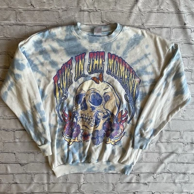 Live In The Moment Tie Dye No Boundaries Sweatshirt Small Womens Skull Grateful  - Image 1 of 4