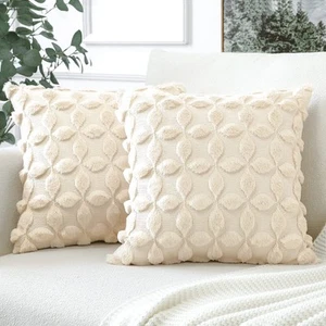 Set of 2 Soft Plush Short Wool Velvet Decorative Throw Pillow Covers with 3D ... - Picture 1 of 9