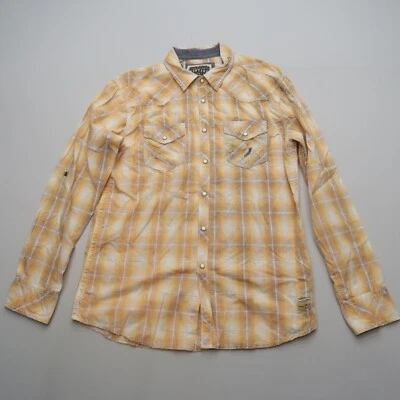 BKE Buckle Mens Pearl Snap Shirt Size Large Yellow Plaid Standard Fit - Image 1 of 4
