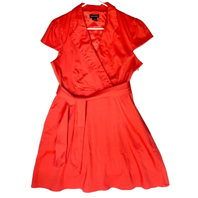 Vestido Spense com cinto amarrar bolsos cintura envoltório 14 vermelho feriado abaixo do joelho comprimento - Imagem 1 de 4