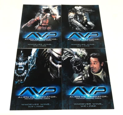 2004 INKWORKS ALIEN VS PREDATOR TRADING CARD SET OF 4 PROMO CARDS P1+P2+PI+P-UK - Image 1 of 2