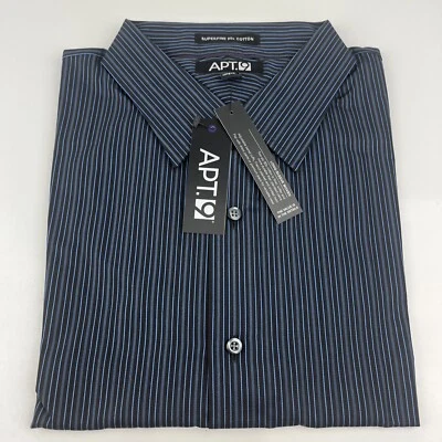 Camisa de vestir para hombre Apt.9 azul a rayas calce moderno talla XL 18", 27" pecho X 33" L Foto 1 de 4