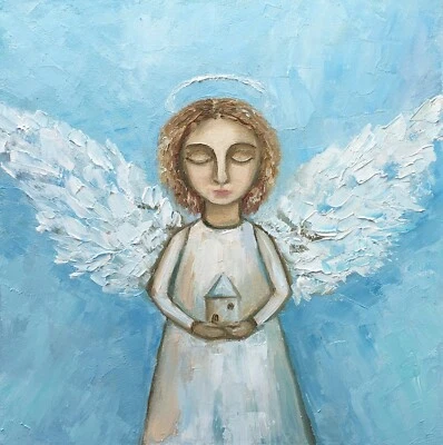 Pintura al óleo original arte de ángel pintura de ángel de la guarda pintura de alas de ángel Foto 1 de 4