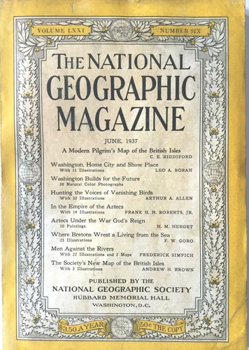 Vintage National Geographic June 1937 Washington/Aztec Empire/British Isles Map