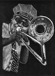 Jazzposaunist, New Orleans Posaunenkünstler, Posaunenkunstdruck, Jazzkunst - Bild 1 von 2