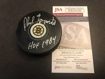 JSA PHIL ESPOSITO HOF 84 SIGNED BRUINS PUCK AUTOGRAPHED FREE PUCK HOLDER 196 - Изображение 1 из 3