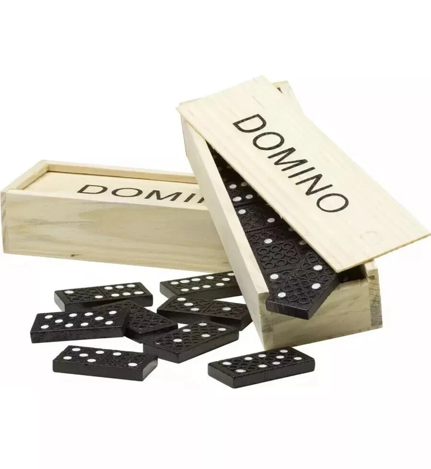 28 Dominoes Game Set Wooden Box Dominos Kids Childrens Travel Board Pub Plastic  - Image 1 of 1
