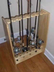 Soporte para caña de pescar de pino natural 16 cañas y carretes TFRR-16 - Imagen 1 de 1